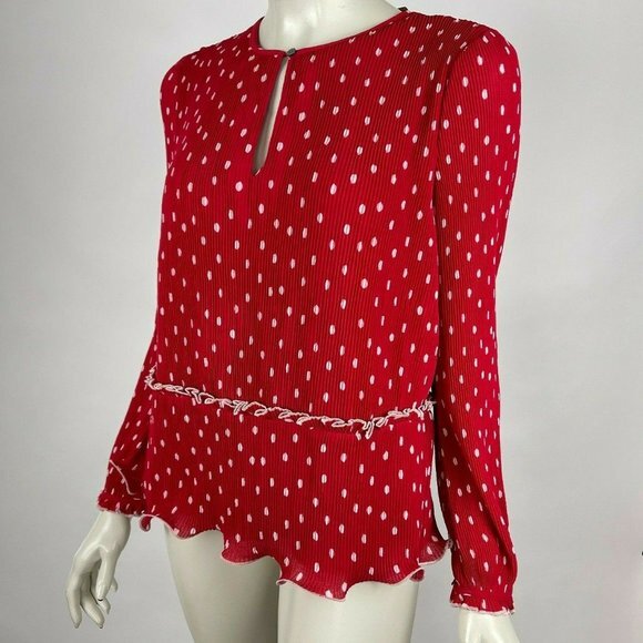 J Crew Ruffle-trim Pleated Top Polka Dot Lined Blouse Long Sleeve Women S NWT - Picture 2 of 10